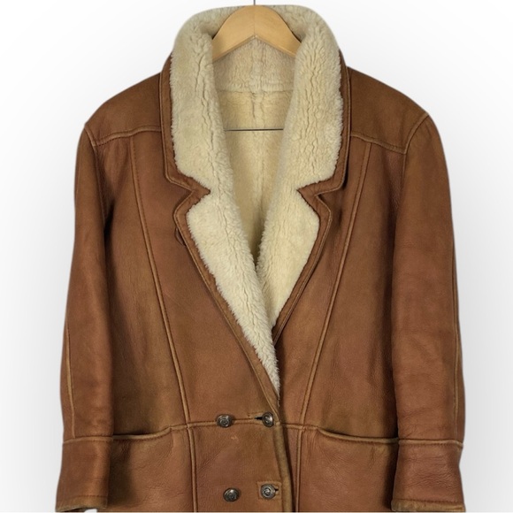 Vintage Ardney Authentic Shearling Lined Genuine Leather Double Breasted Coat - Picture 4 of 10